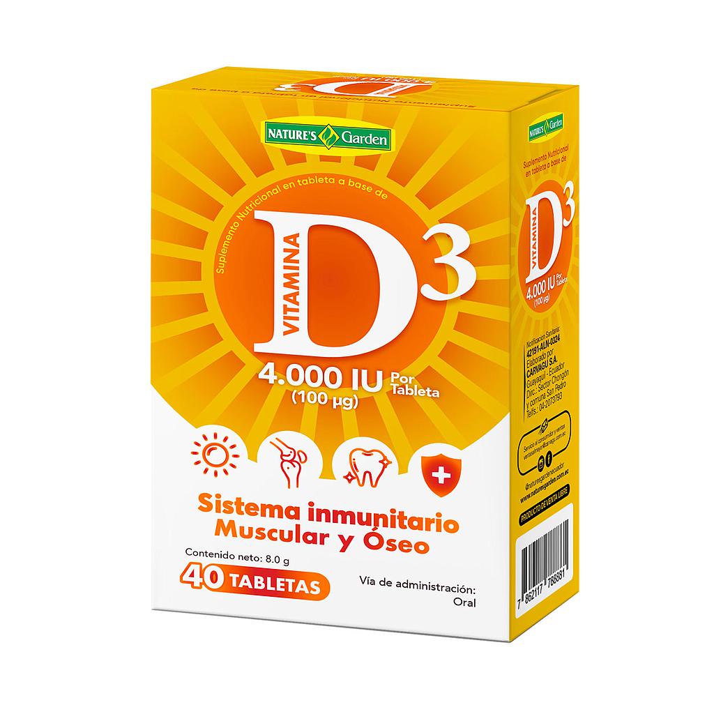VITAMINA D3 TABLETA 100MCG (4000UI) NATURES GARDEN