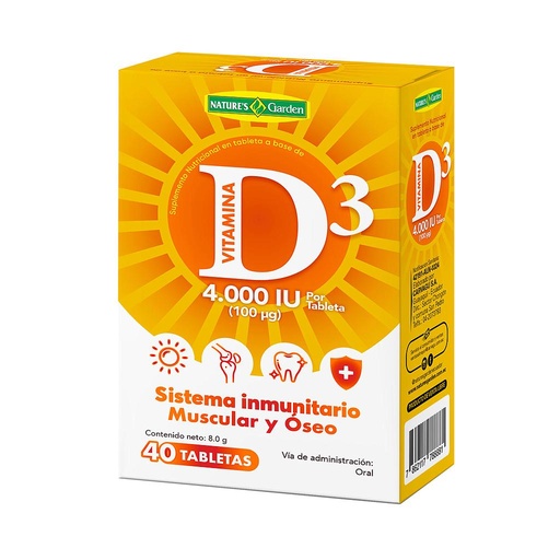 VITAMINA D3 TABLETA 100MCG (4000UI) NATURES GARDEN